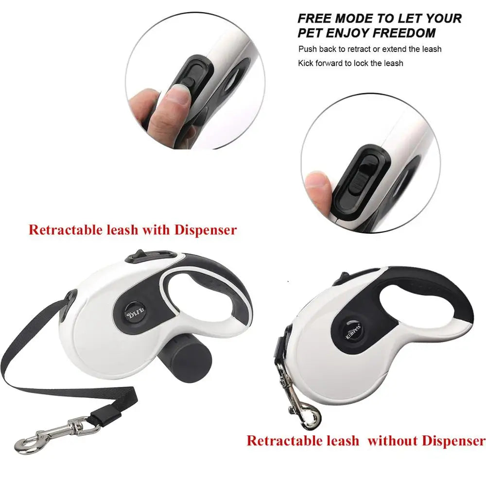 Retractable Dog Leash Roulette with Poop Bag Dispenser