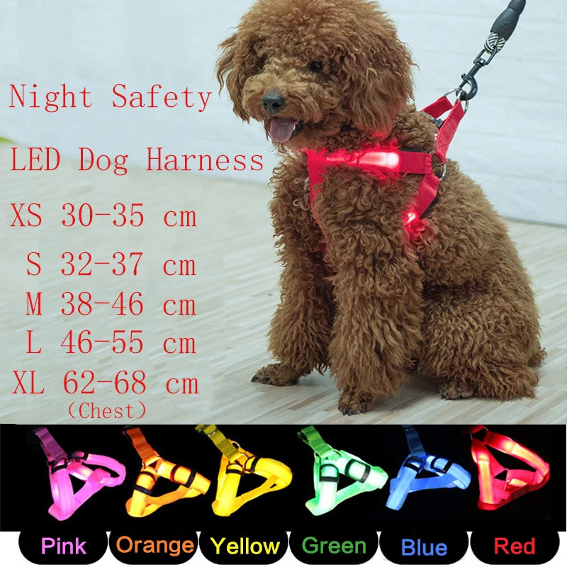 Pet Safety Harness Dog Accessories Flashing with Light Leashes