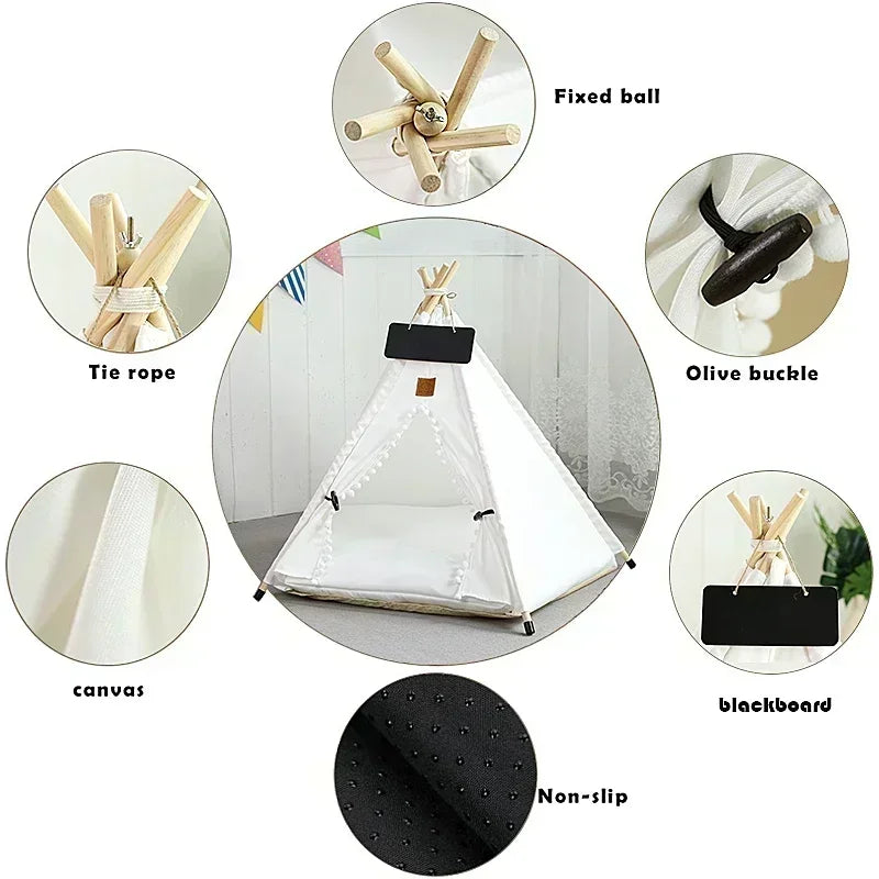 Portable Pet Teepee Tent with Cushion