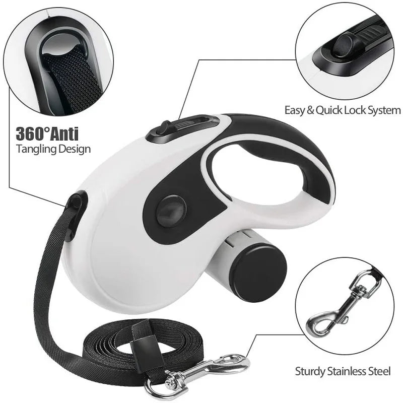 Retractable Dog Leash Roulette with Poop Bag Dispenser