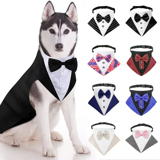 Dog Formal Bandana Tuxedo Scarf with Bow Tie